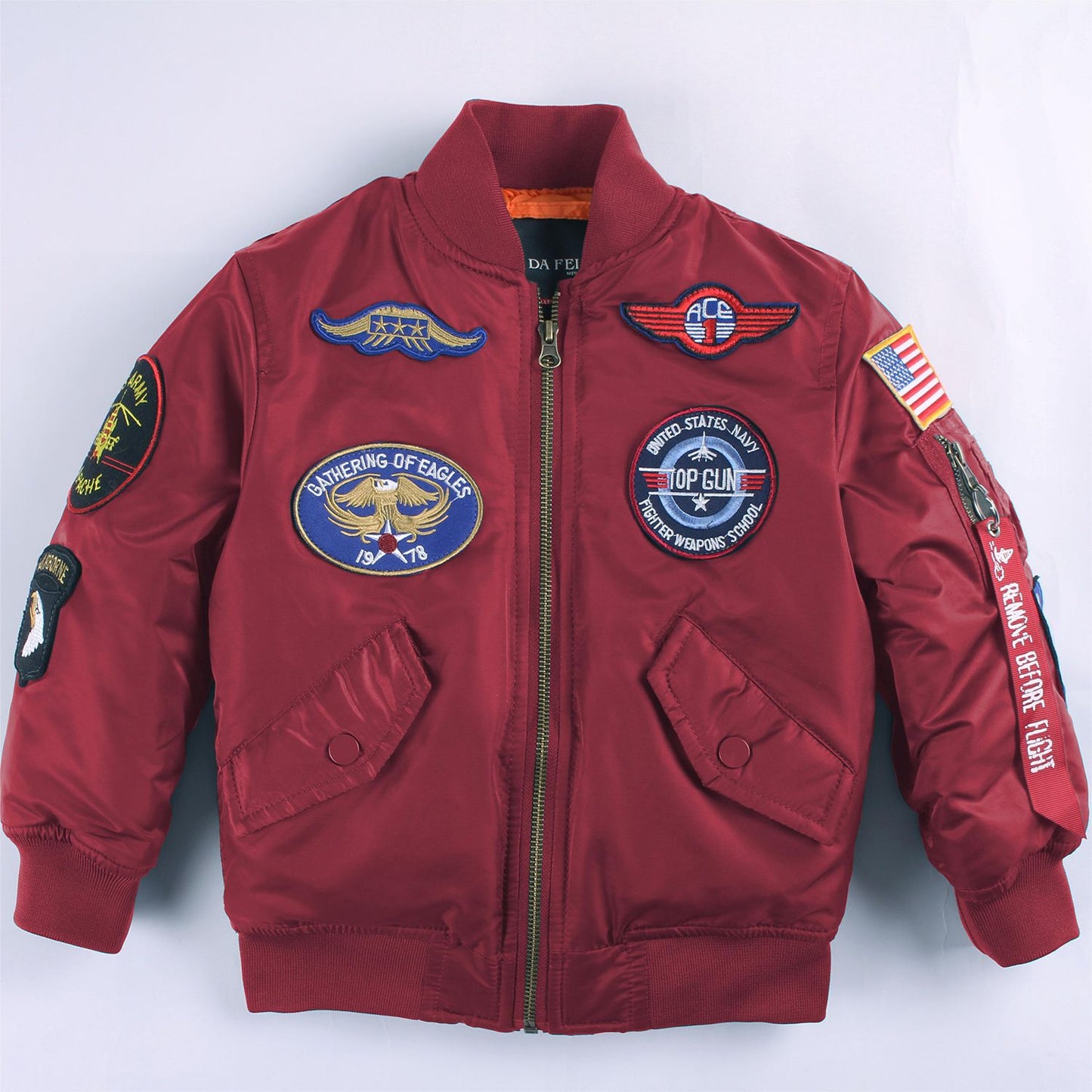 2023 Military Pilot Flight Quilted Winter Kids Toddler Clothes Boys Girls Satin Letterman Varsity Bomber Jacket with Patches