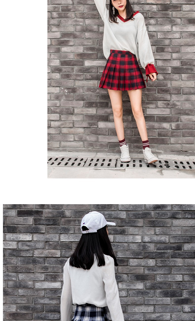 Harajuku Short Skirt New Korean Women Zipper High Waist School Girl Pleated Plaid Sexy Mini Preppy Style Falda Sexy Mujer