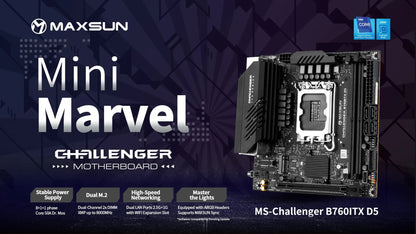 Placa-mãe MAXSUN Game B760ITX D5 compatível com CPUs Intel Core de 14ª, 13ª e 12ª gerações DDR5 M.2 PCIEX16 4.0 Componentes de computador