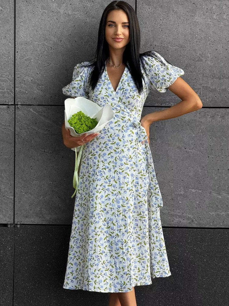 Summer Women's Light Long Dress 100% Cotton A-line Midi Dresses Muslin with Side