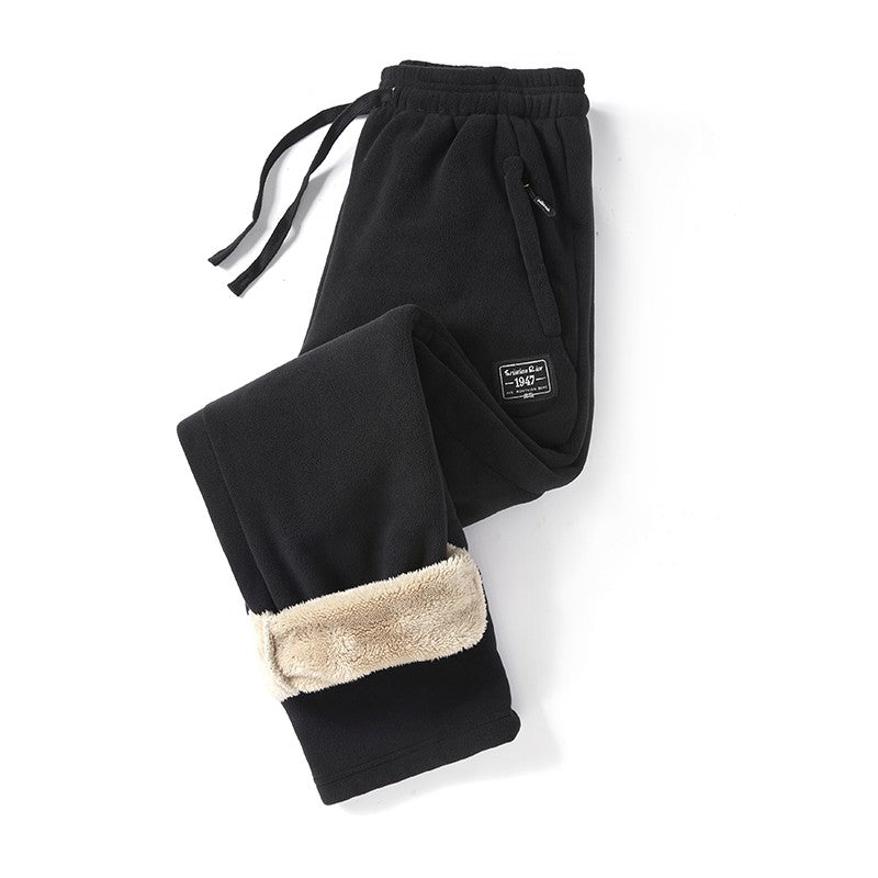 IPPOLICH Mens Winter Casual Pants Outdoor Plush Velvet Thickened Cold-proof Pure Cotton Casual Pants Men Windproof Warm Trousers