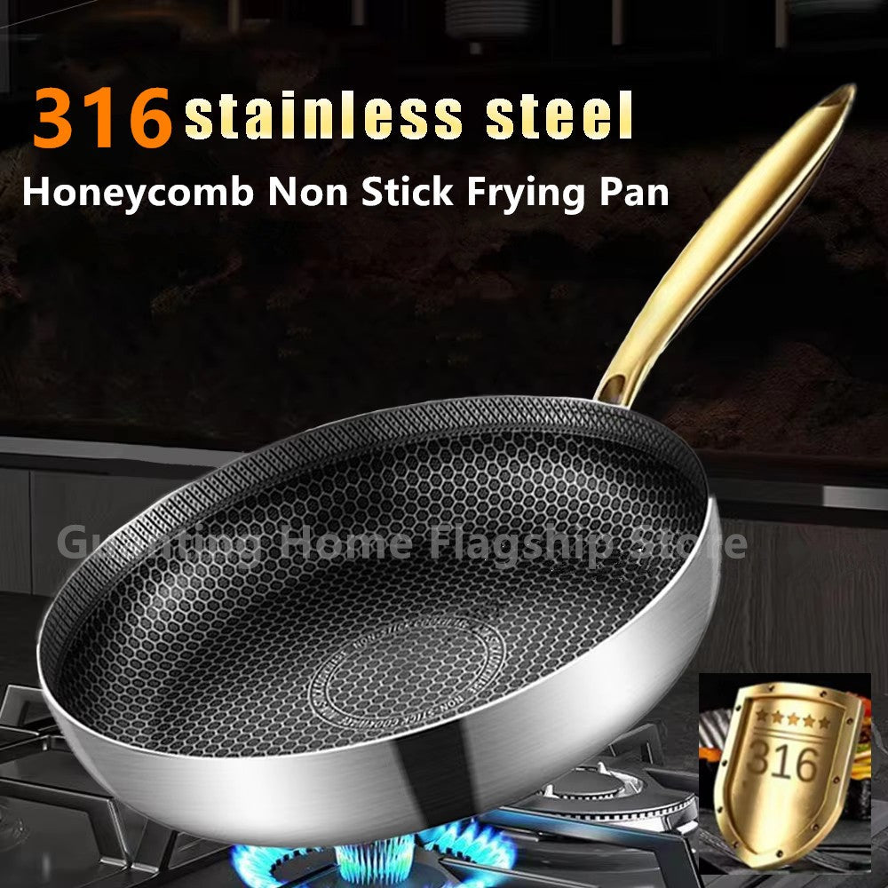 316 Stainless Steel Frying Pan Wok Non-stick Honeycomb Pot Home Steak skillet Gas Stove Induction Saucepan Kitchen Cookware 30cm