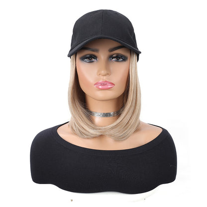 Boné de Beisebol com Extensões de Cabelo Sintético, Resistente ao Calor, 25 cm, Peruca Curta Lisa Ajustável Estilo Bob em Boné para Uso Diário Feminino