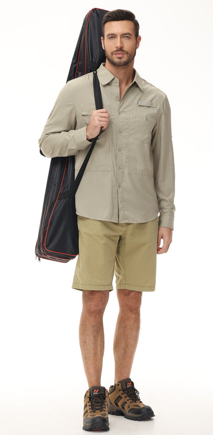 Summer Men's UPF 50+ Casual Long Sleeve Fishing Shirts, Lightweight Tactical Button Down Shirt with Breathable Back Mesh