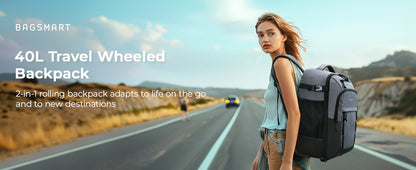 BAGSMART 17" Wheeled Laptop Backpack 40L Carry-On Water-Resistant Rolling Trolley Bag for Travel Work College Men Women