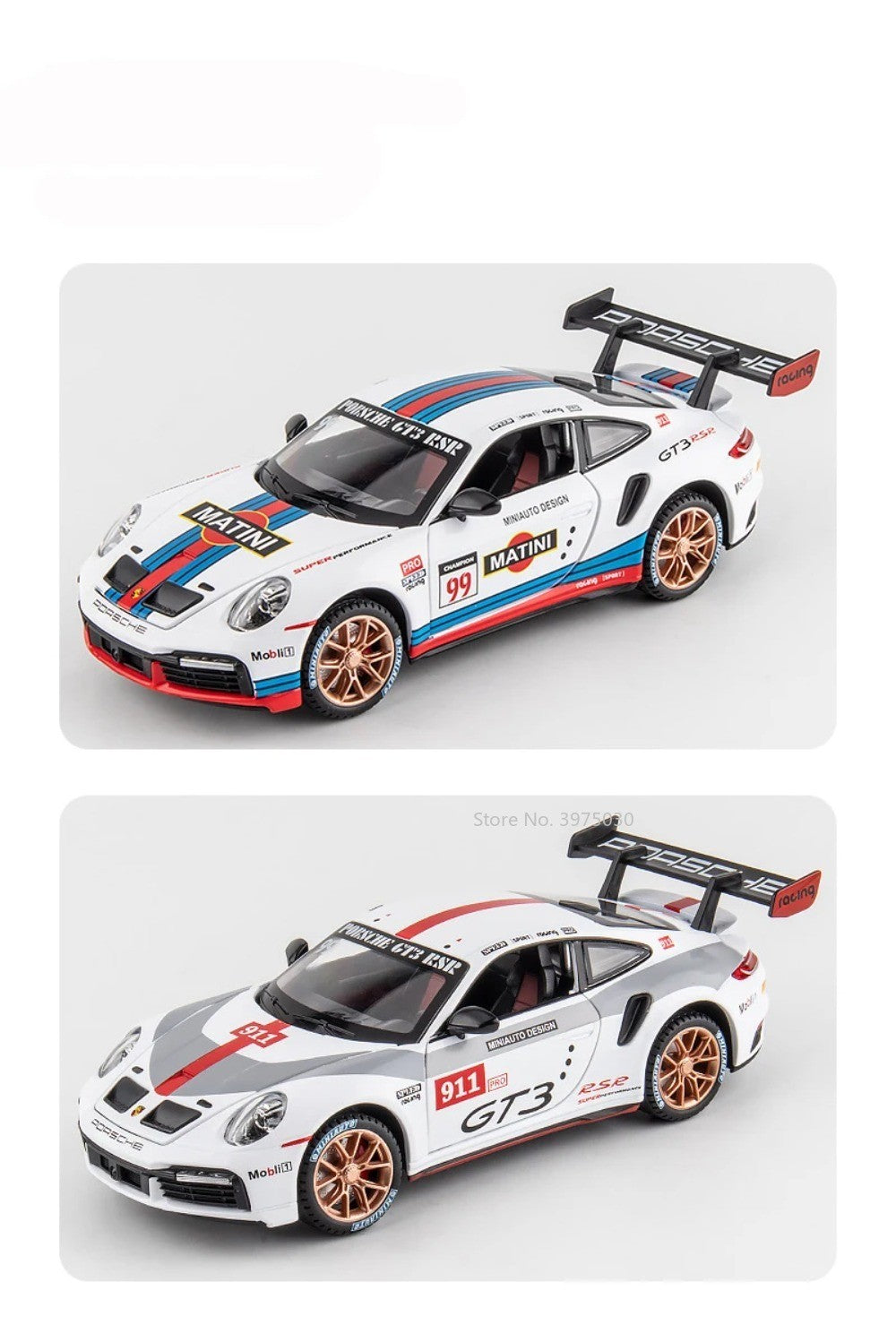1:24 Alloy Porsche 911 GT3 RSR Sports Cars Diecast Miniature Models Toy with Sound Light Pull Back Vehicle Boys Collection Gifts