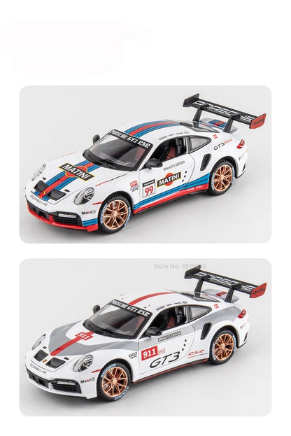 1:24 Alloy Porsche 911 GT3 RSR Sports Cars Diecast Miniature Models Toy with Sound Light Pull Back Vehicle Boys Collection Gifts