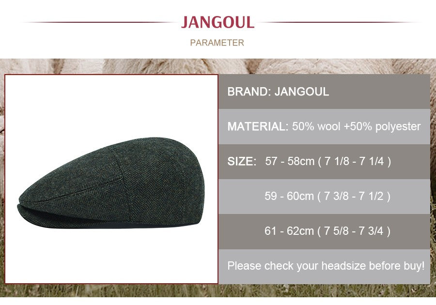 JANGOUL Men Wool Blend XL XXL Ivy Newsboy Cap Classic Tweed Gatsby Cabbie Flat Hat