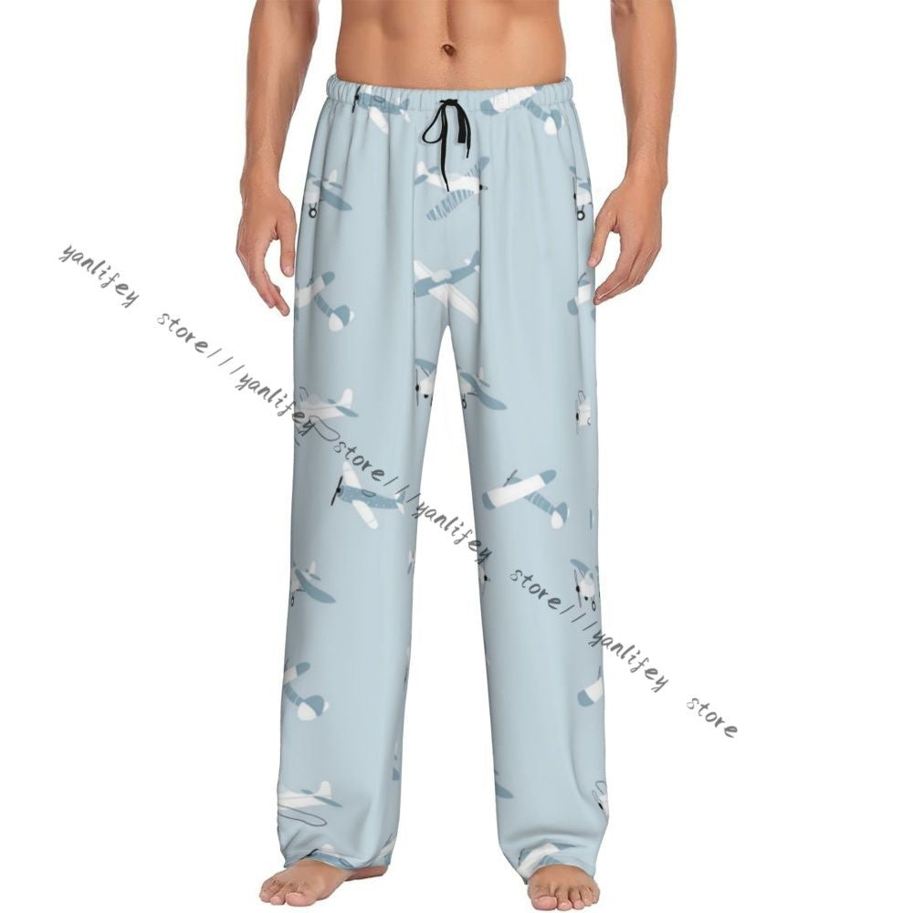 Men's Sleepwear Loose Sleep Pants Pajamas Cute Airplanes Long Lounge Bottoms Casual Homewear
