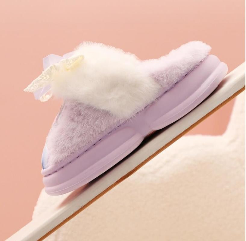 Chinelo de Algodão Infantil da Princesa Disney Elsa Inverno, Chinelo de Casa Frozen para Meninas, Antiderrapante, Quente, para Bebês, Roxo Azul