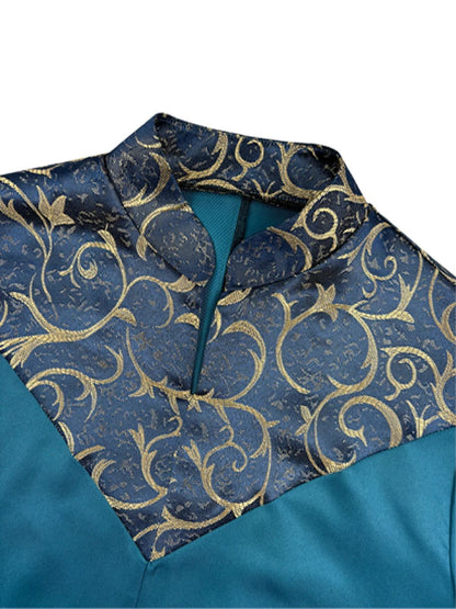 Men's Fantasy Elven Tunic with Belt Medieval Style Robe with Ornate Print Renaissance Faire LARP Events Themed Party Costume