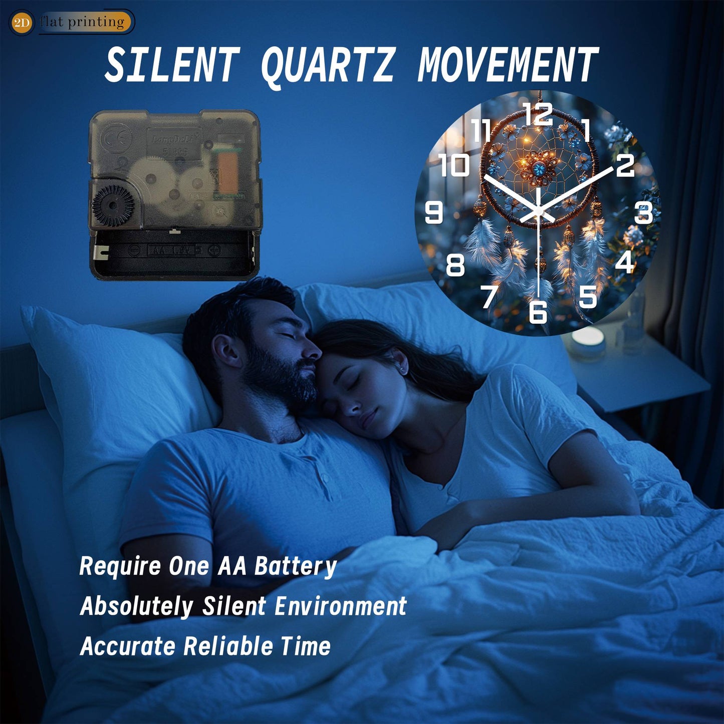 Bohemian Dreamcatcher with Feathers Wall Clock, Bedroom Living Room Decor, Silent Quartz Movement Artistic Timepiece