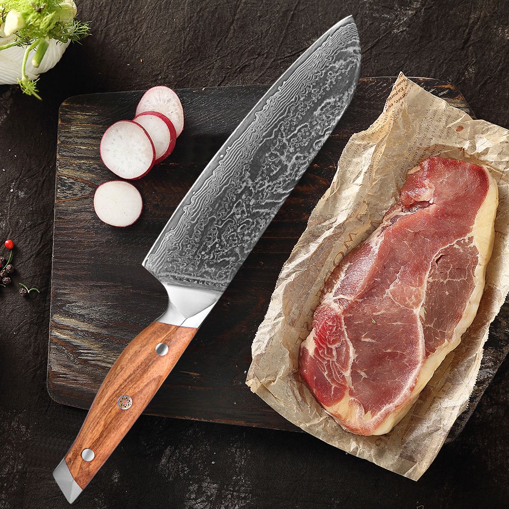 Conjunto de Facas de Cozinha Profissionais em Aço Damasco 1-8 Peças Faca Chef, Santoku, Cutelo, Pão, Desossar e Utilitárias - Afiadas como Navalha