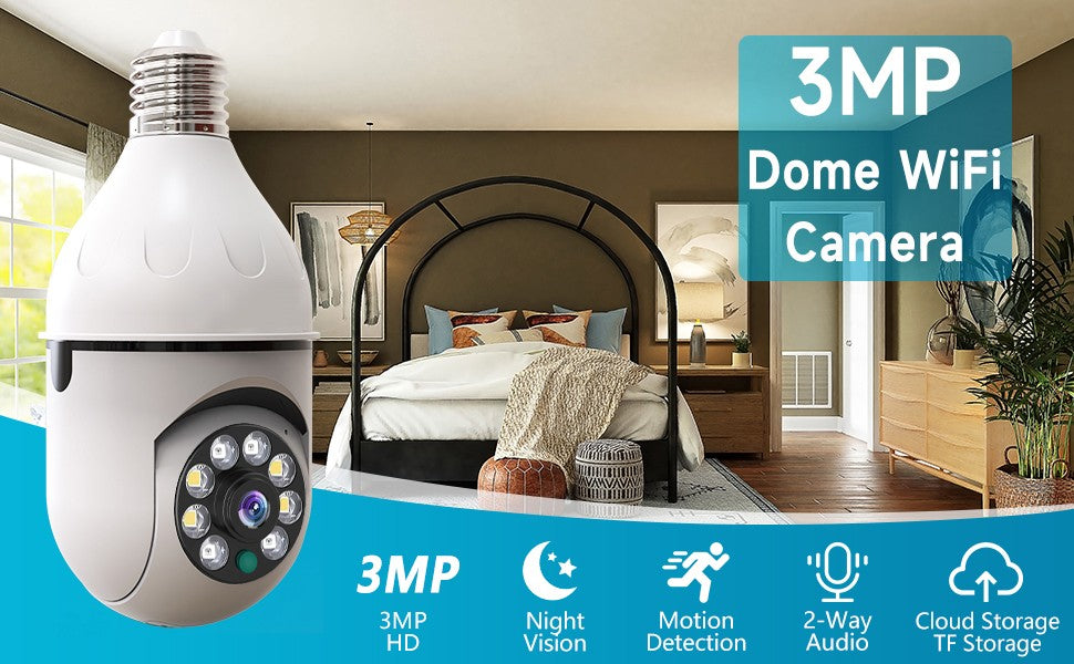 Wireless Bulb Camera Wifi E27 Bulb Camera 360 degree WiFi Security Camera Full-color High-definition Night Vision