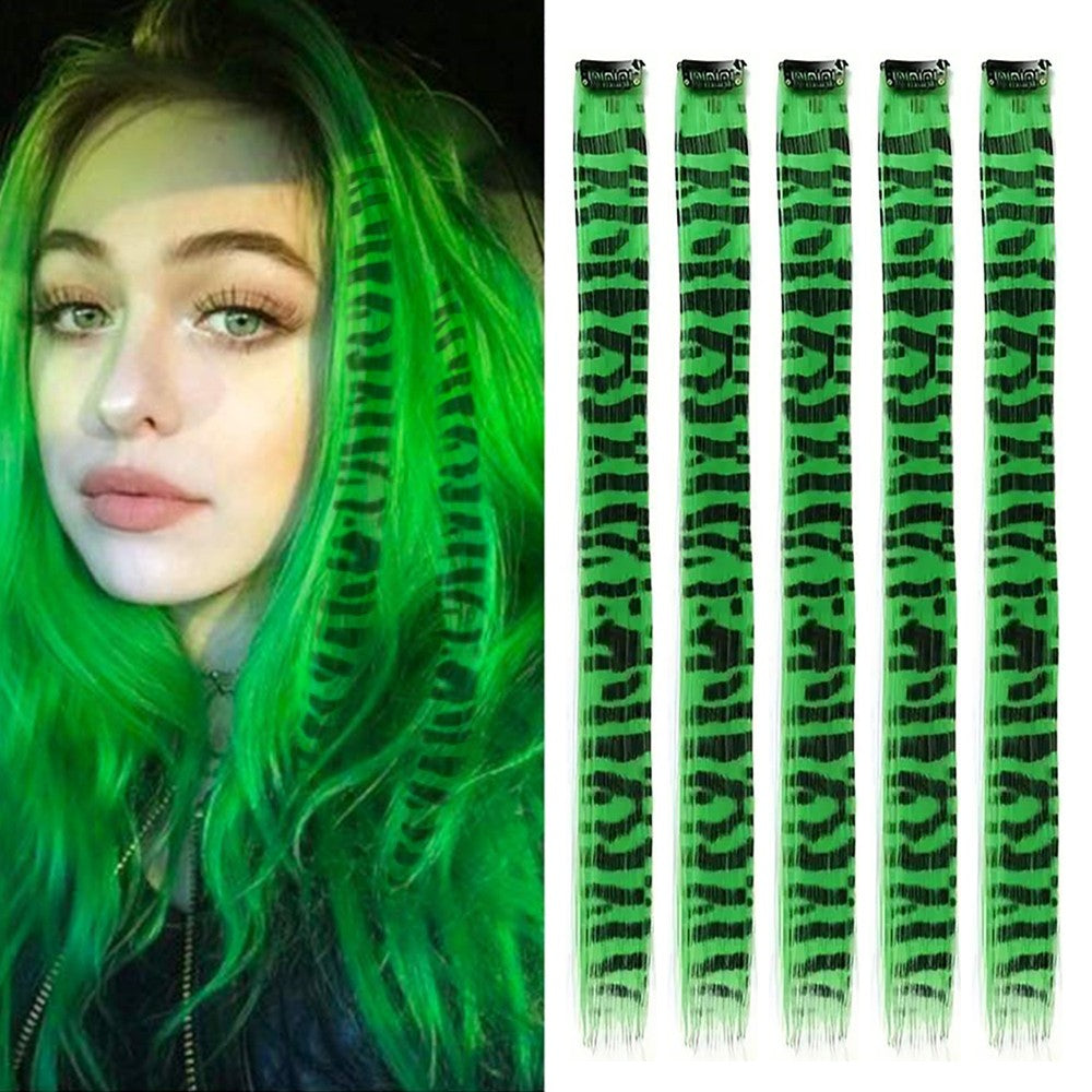Faixa Sintética Estampada com Presilha Cabelo Colorido Longo Liso Pedaços de Cabelo com Presilha Extensões para Uso Diário ou Natal