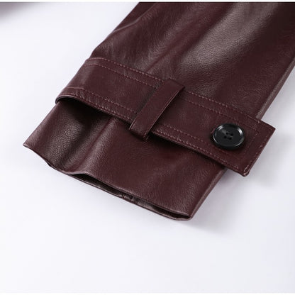 Street Stand Collar Women's Leather Jacket Loose Long Sleeve Zipper Pockets Chic Female Coats 2025 Autumn Winter Lady Outerwear