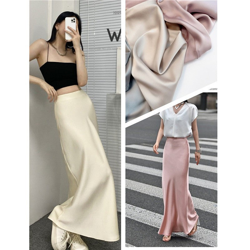 French Style Chic Women's Acetic Acid Satin Flowy High Waist Hip Hugging Skirt for Spring/Summer Fishing Tail Skirt A-line Skirt
