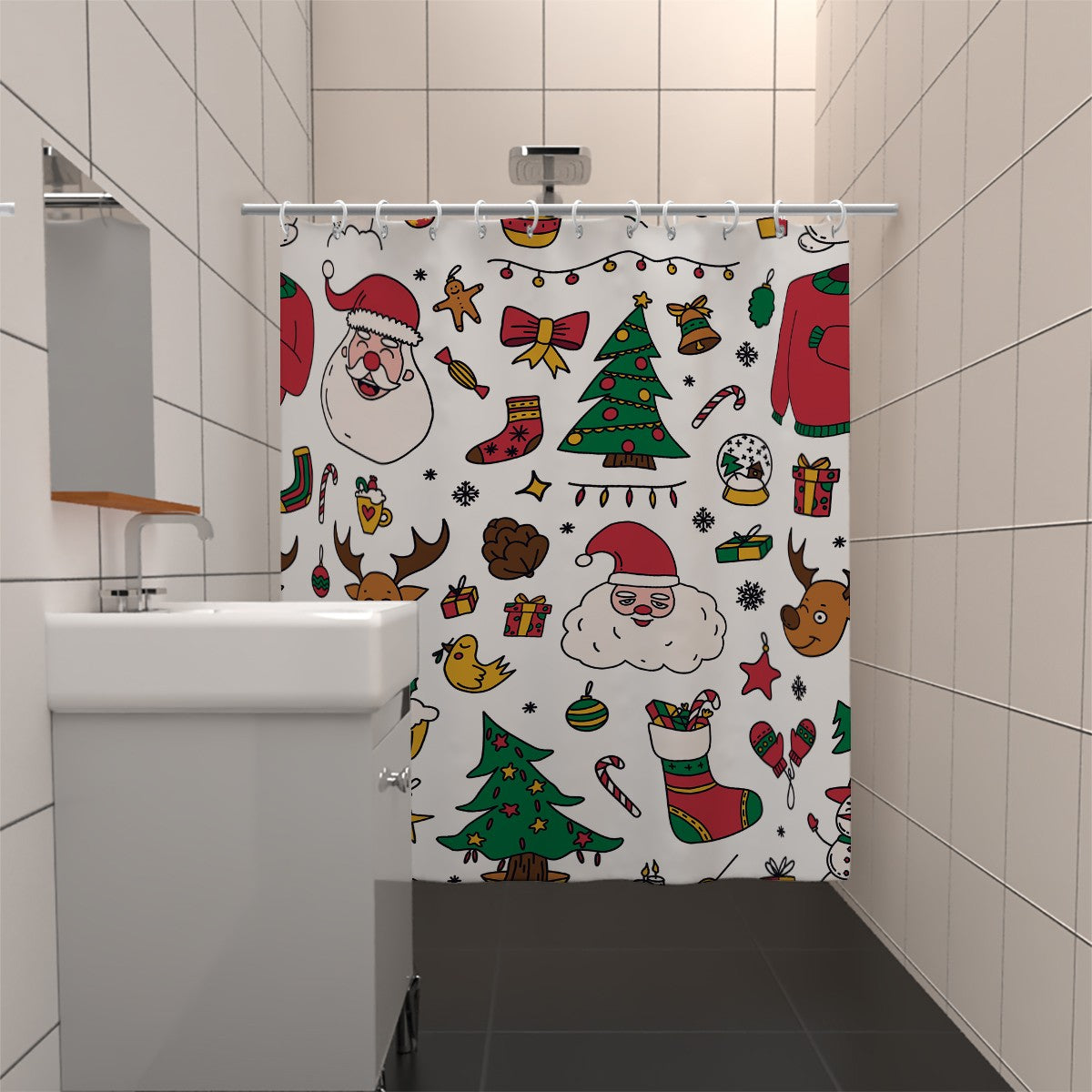 1 piece 180x180cm Christmas gingerbread man pattern printed shower curtain partition bathroom waterproof and mildew proof