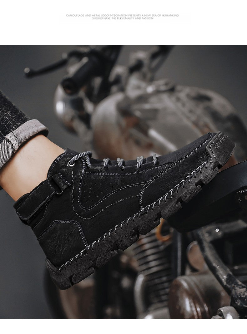 Botas masculinas costuradas à mão, sapatos casuais plus size, botas confortáveis e macias, botas antiderrapantes para uso externo