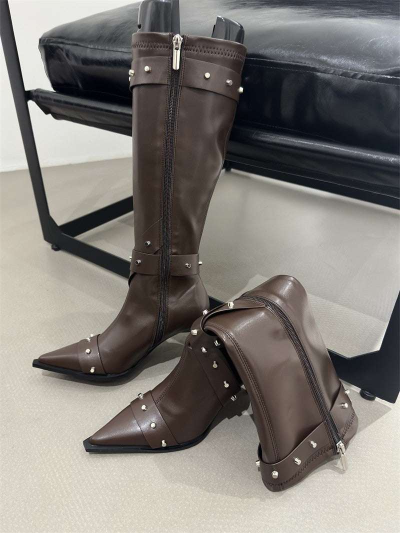 New Style Thin High Heel Women Boots 2024 Pointed Toe Women's High Tube Thinner-looked High Heel Long Boots Zip Boots Mujer D109