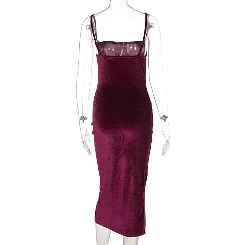 Women 2024 Autumn Winter Elegant Party Club Evening Velvet Streetwear Bodycon Mi