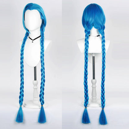 Peruca de Cabelo para Cosplay Arcane Jinx Traje Anime Sapatos Botas para Cosplay Jinx Feminino para Meninas, Mulheres, Role Play, Festa, Carnaval, Roupas