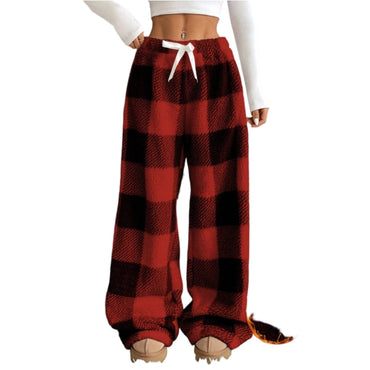 Christmas Elastic Waist Long Pants Women Trousers Wide leg Casual Female Belt Plaid Loose Ankle-Length Home Pants 2YK Pajama