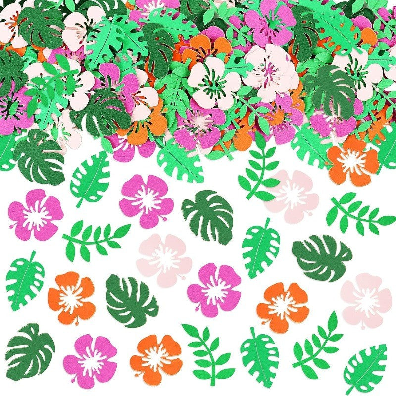 200/100Pcs Hawaiian Table Confetti Luau Summer Birthday Party Supplies Tropical Flower Palm Leaf Confetti Beach Party Decor Gift