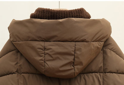 Lambswool Patchwork Thick Women Winter Coat 2025 New Fashion Hooded Puffer Jackets Cotton Padded Short Parkas