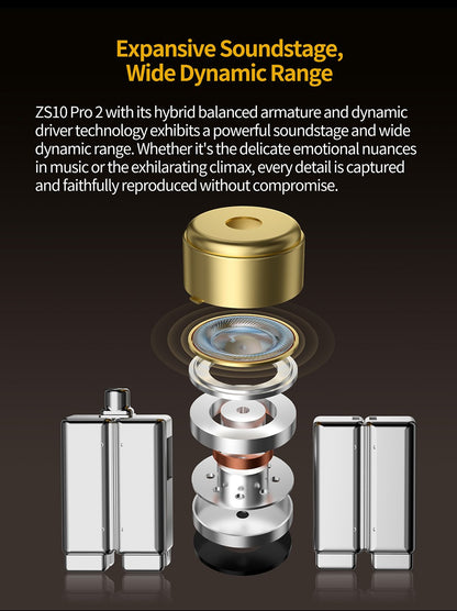KZ ZS10 Pro 2 Metal Earphone HIFI In Ear Bass Earbud 4-Level Tuning Switch Headphone Sport Monitor Sound Noise Reduction Headset