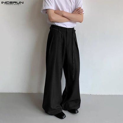 INCERUN Men Wide Leg Pants Solid Button Joggers Loose Casual Trousers Men Streetwear Korean Style Fashion Male Long Pants S-5XL