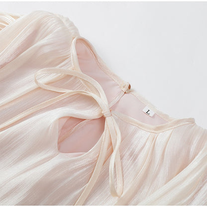 Elegant Ruffles Shiny Mini Dresses Fashion Solid Long Sleeve Lace Up V Neck Plea