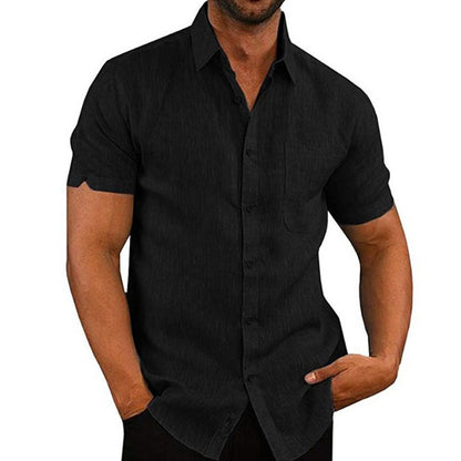 Summer Cotton Linen Shirts For Men Casual Short Sleeved Shirts Blouses Solid Turn-Down Collar Formal Beach Shirts Male Clothing