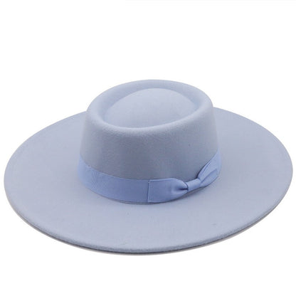 Chapéu Fedora Feminino De Lã Feltro Preto Liso Com Aba Larga De 9,5 Cm E Topo Reto, Com Laço, Vintage, Igreja, Casamento, Panamá