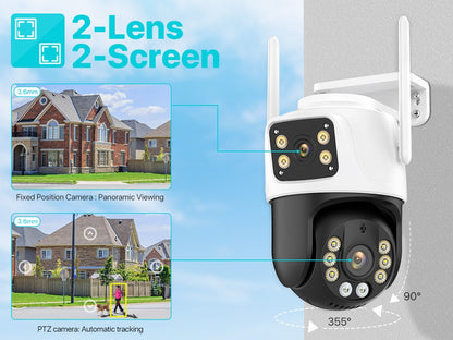 Dual Lens 360º Wifi Camera IP66 Security Protection 8MP 4K Wireless Outdoor Human Detection ICSEE Video Surveillance PTZ Camera