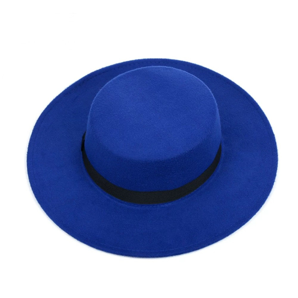 New Classic Solid Color Felt Fedoras Hat Belt for Men Women Blend Jazz Cap Wide Brim Simple Church Derby Flat Top Hat Mujer