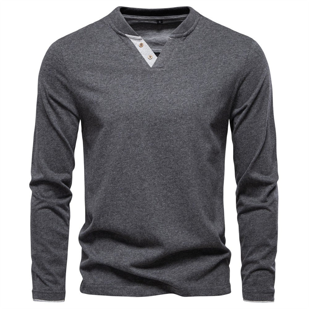 AIOPESON 100% Cotton T-shirt Men Casual Solid Color Long Sleeve Sweater Autumn Fashion High Quality Henley Collar Mens T-shirts