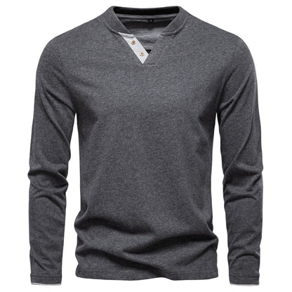 AIOPESON 100% Cotton T-shirt Men Casual Solid Color Long Sleeve Sweater Autumn Fashion High Quality Henley Collar Mens T-shirts