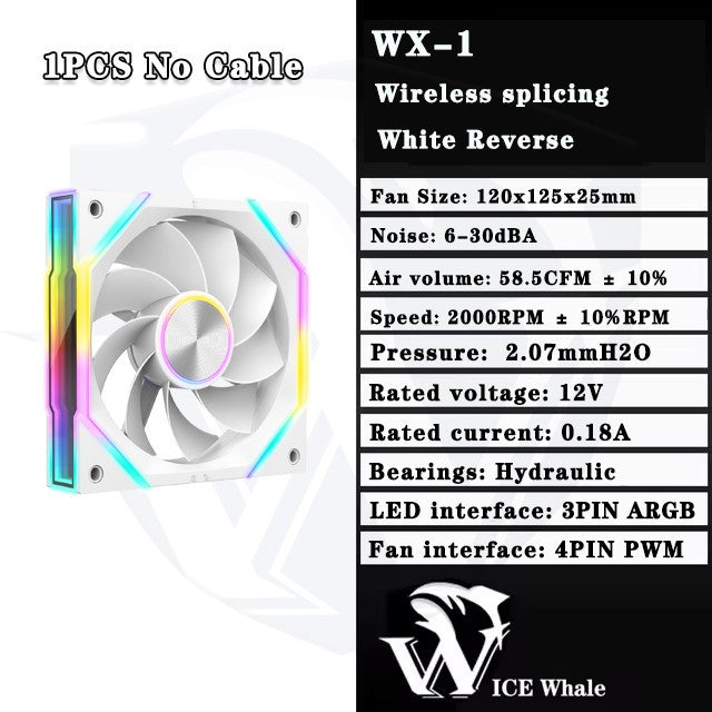 ICE Whale WX-1 Wireless Splicing PC Case Fan 120mm ARGB Mirror Cycle Effect 800-2000RPM 360mm Water-cooled Radiator Cooling Fan