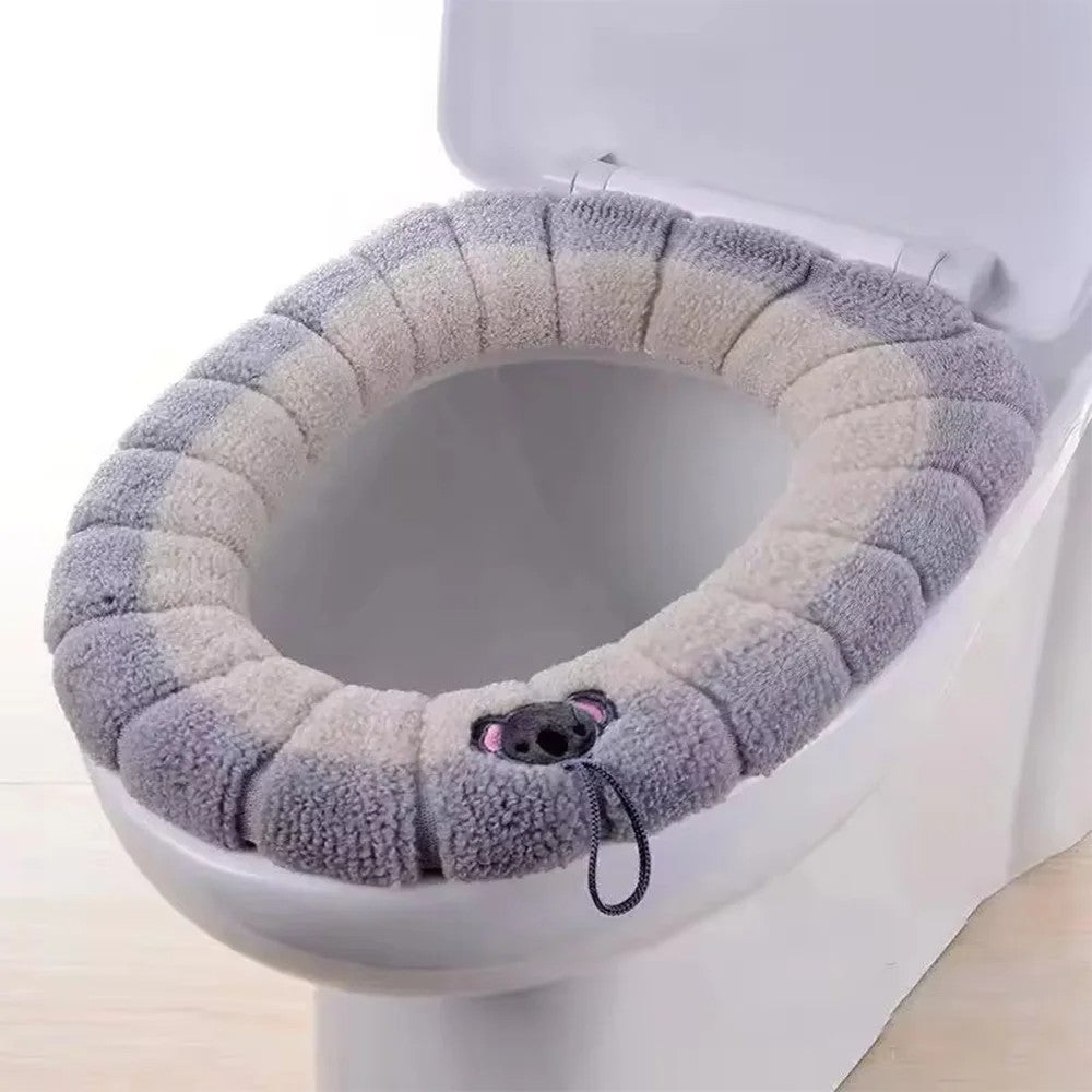 Assento Sanitário de Inverno Universal Portátil Macio Lavável Espessado de Pelúcia Capa de Assento Tapete Almofada de Vaso Sanitário para Banheiro com Acessórios