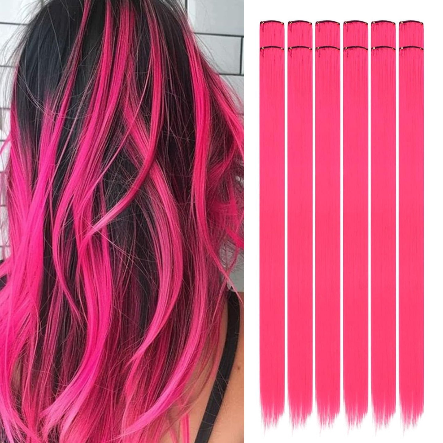 22 inch Colored Hair Extensions Straight Hairpiece, Colorful Hair Extensions Party Highlights Clip in Long Synthetic Hair Extens