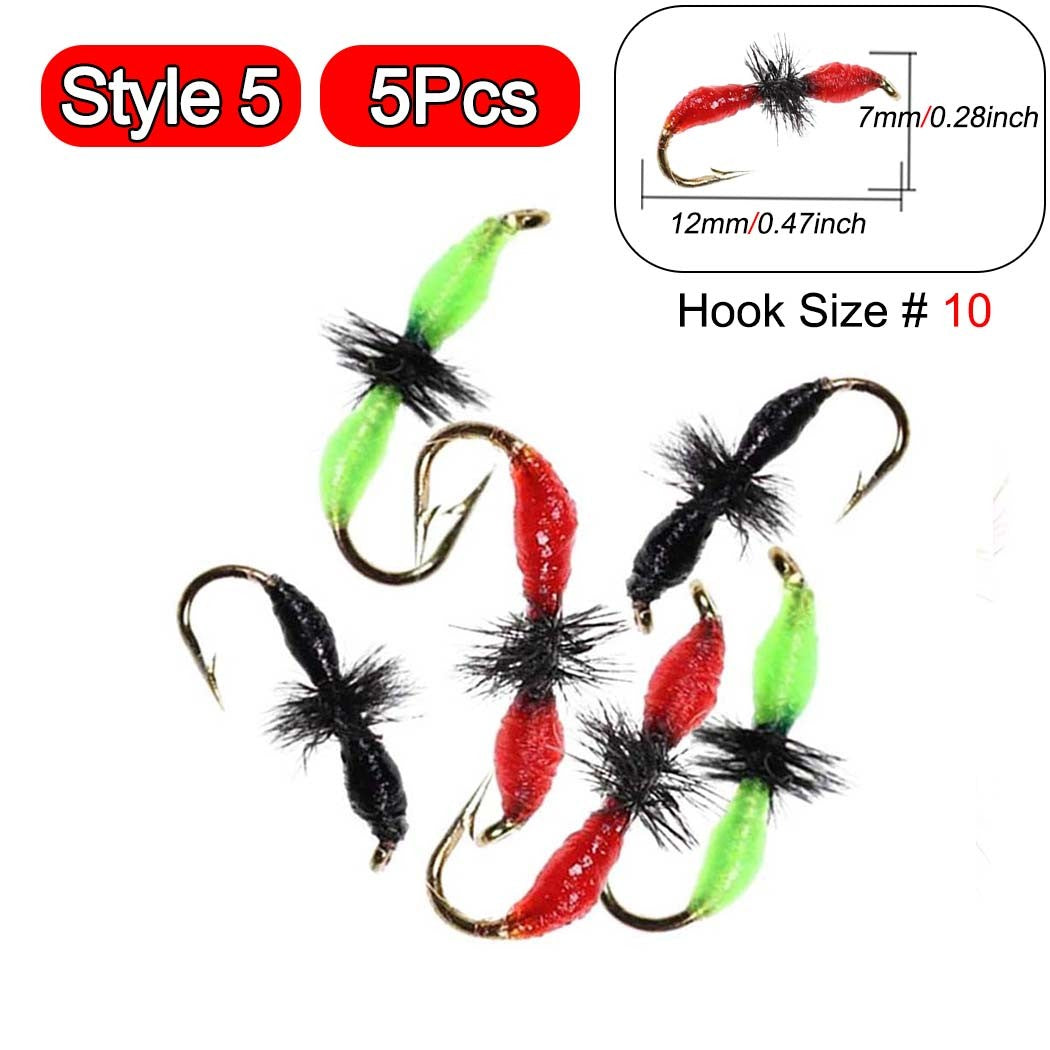 5 Peças Latão Beadhead Pavão Herl Buzzer Fly Isca de Pesca no Gelo Jig Ninfas Larvas para Pesca de Truta Perca Bluegill