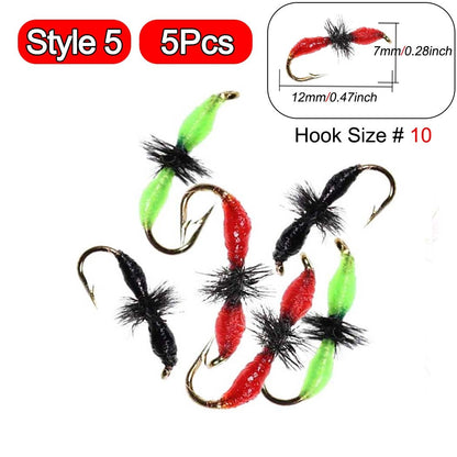 5 Peças Latão Beadhead Pavão Herl Buzzer Fly Isca de Pesca no Gelo Jig Ninfas Larvas para Pesca de Truta Perca Bluegill