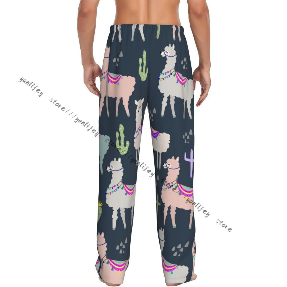 Men Sleep Bottoms Male Lounge Trousers Men's Llama And Cactus Pajama Pants