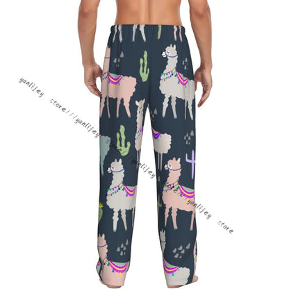 Men Sleep Bottoms Male Lounge Trousers Men's Llama And Cactus Pajama Pants