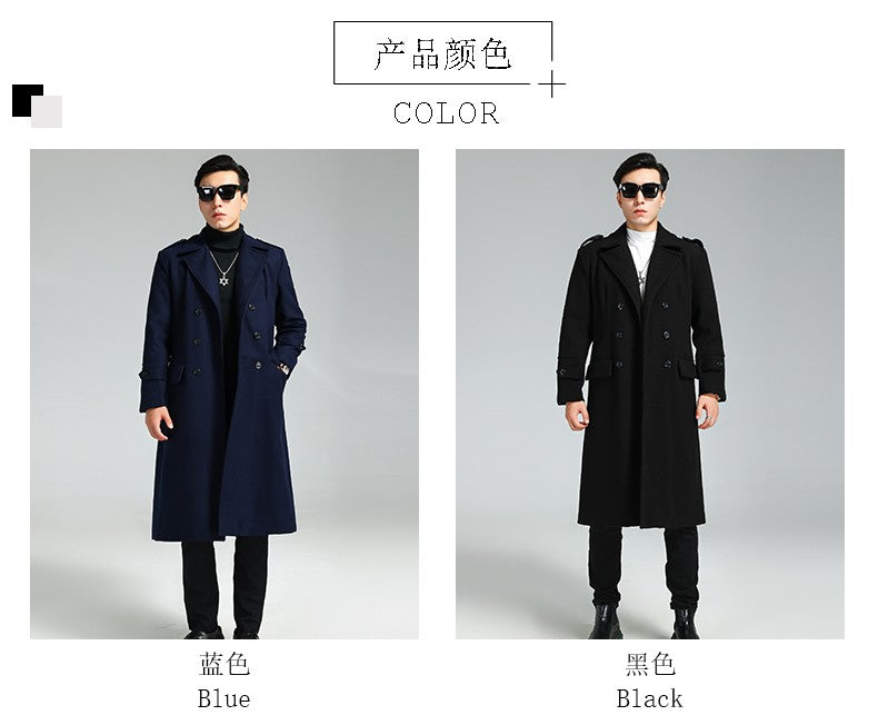 Nerazzurri Autumn Winter Long Elegant Luxury Chic Navy Blue Warm Woolen Coat for Men Double Breasted Wool & blends Overcoat 2023