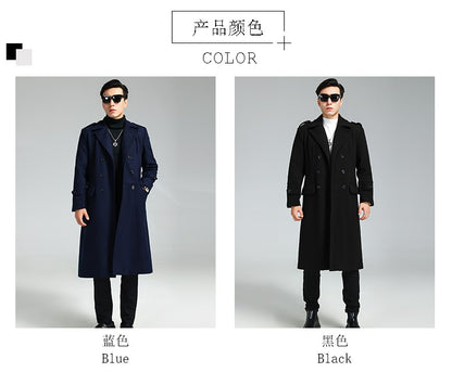 Nerazzurri Autumn Winter Long Elegant Luxury Chic Navy Blue Warm Woolen Coat for Men Double Breasted Wool & blends Overcoat 2023