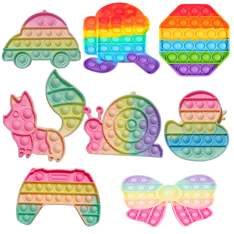 1-5PCS Rainbow Silicone Decompression Toys Cute Styles Bubble Finger Game Stress Relief Squeeze Sensory Toys Fun Party Favors