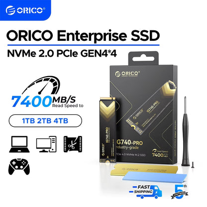 ORICO NVMe 2.0 SSD Interno de Estado Sólido TLC PCIe Gen4 M.2 2280 7450MB/s para Workstations de Computação de Alto Desempenho e PlayStation