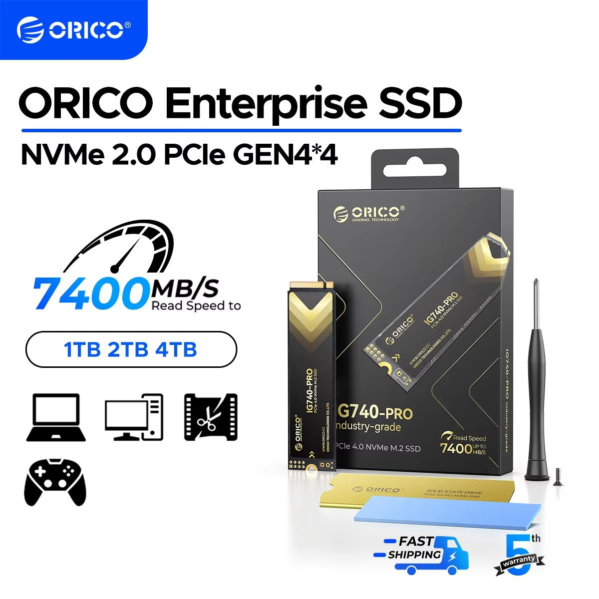 ORICO NVMe 2.0 SSD Interno de Estado Sólido TLC PCIe Gen4 M.2 2280 7450MB/s para Workstations de Computação de Alto Desempenho e PlayStation